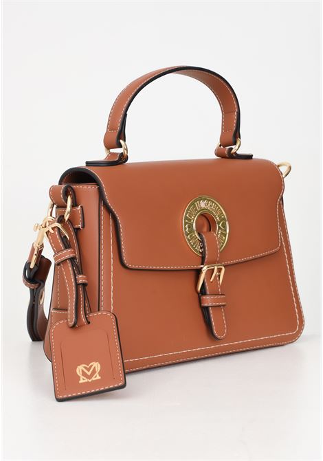 Brown shoulder bag for women with logo plaque and mirror pendant LOVE MOSCHINO | JC4051PP1LLG0208